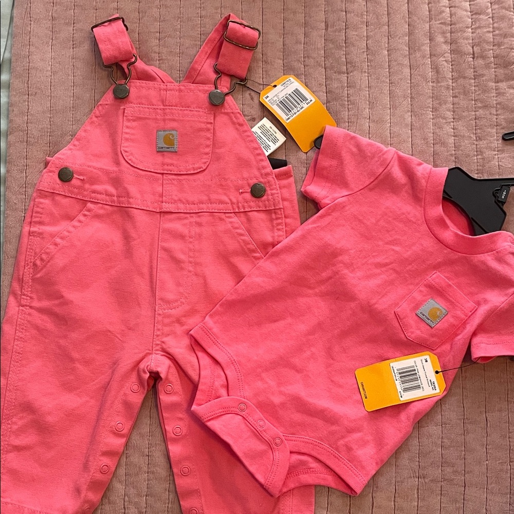 Carhartt Coral Baby Overalls and Onesie Set